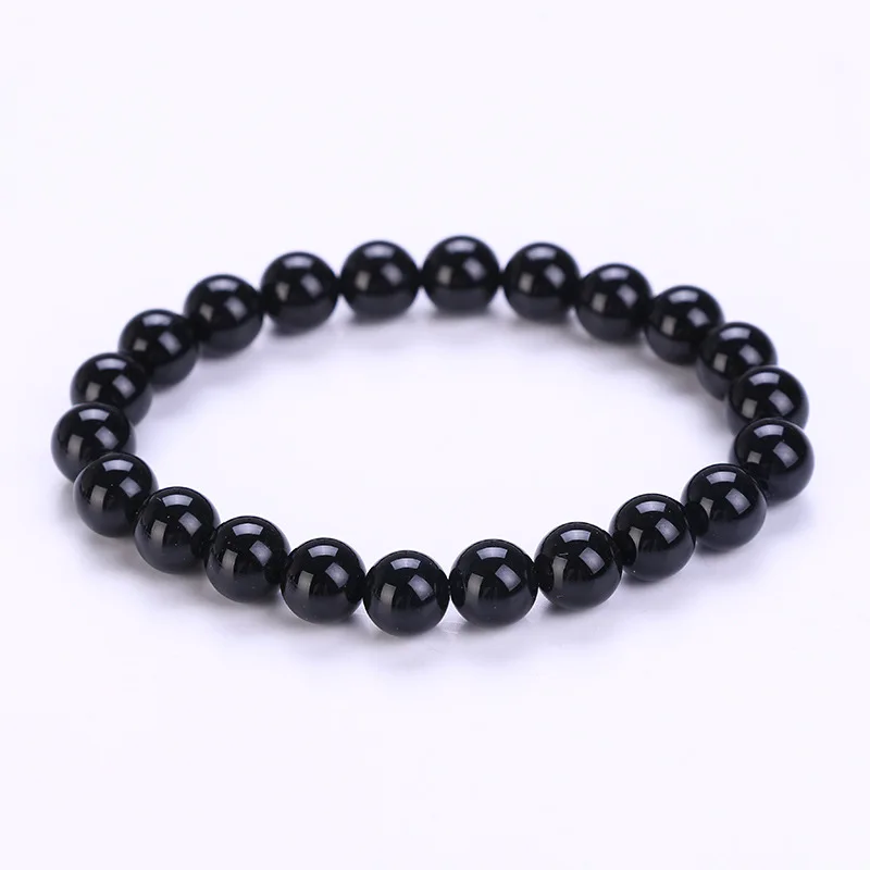 LE SKY Natural Stone Beads Rhodochrosite Bracelets Lucky Charm 8mm Black Stone Bracelets for Men Women