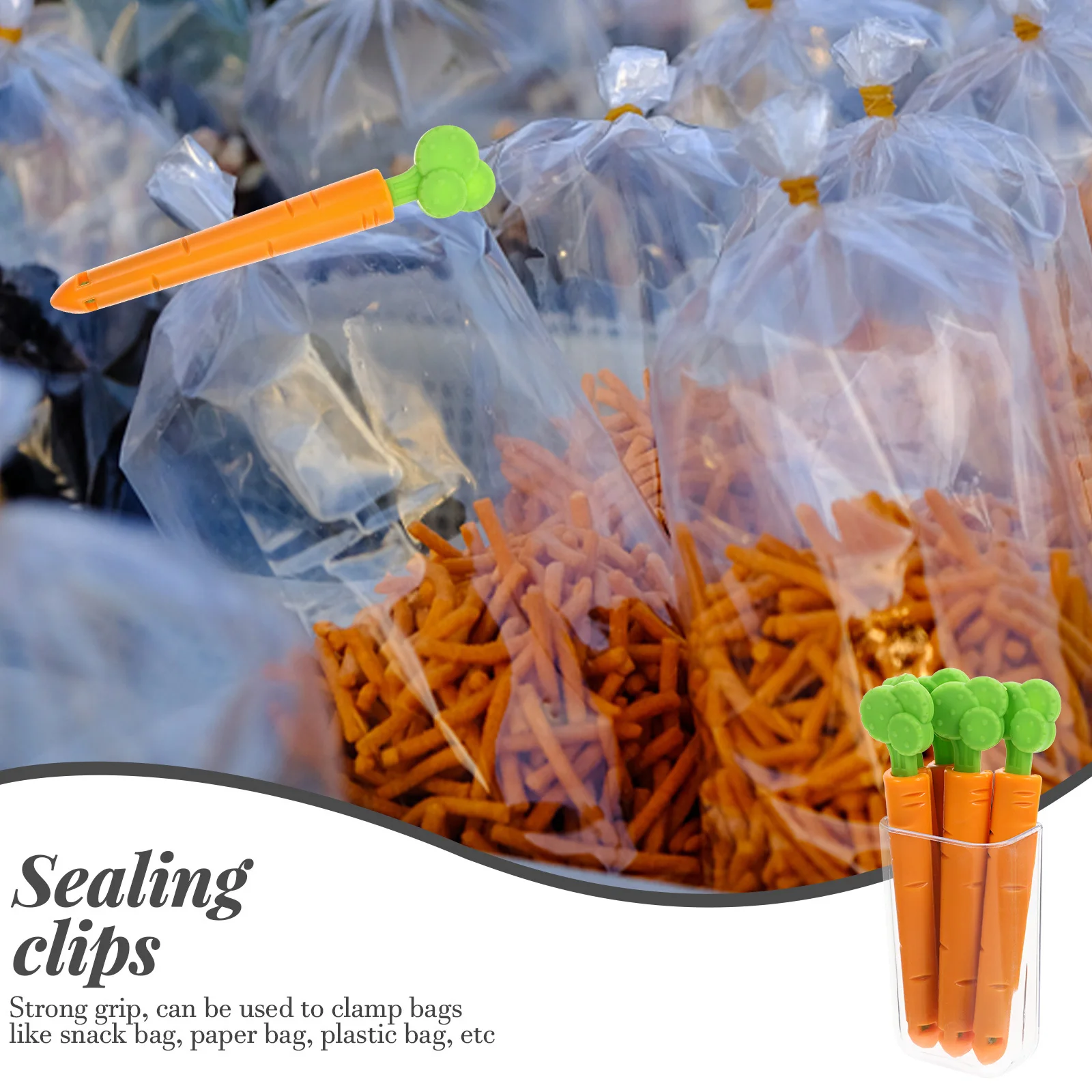 

5 set 5 Sets Fresh Keeping Sealing Carrot Shape Cartoon Design Plastic Bag Clips for Snack Food Bags Reusable Seal