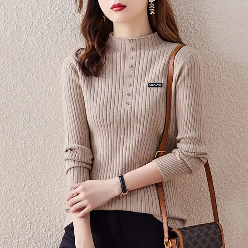 Autumn Winter Oversized Women's Elegant Fashion Bottoming Sweater Female Solid Color All-match Casual Knitted Top Ladies Jumpers