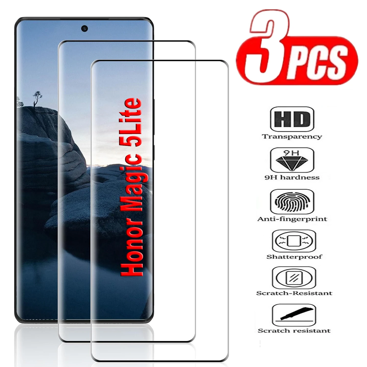

3Pcs Screen Protector For Huawei Honor Magic 5 Lite 3D Curved Ultrasonic Fingerprint Tempered Glass