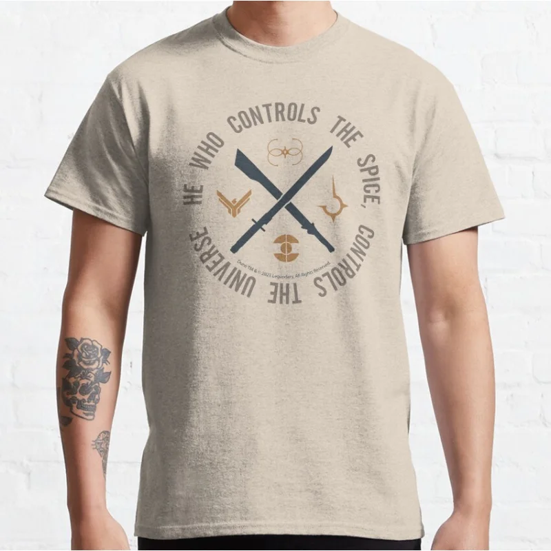 Who controls the spice Dune Vintage Sci fi Gift T shirt Large size Tops Retro movie Graphic Print Clothes 100% cotton Tee