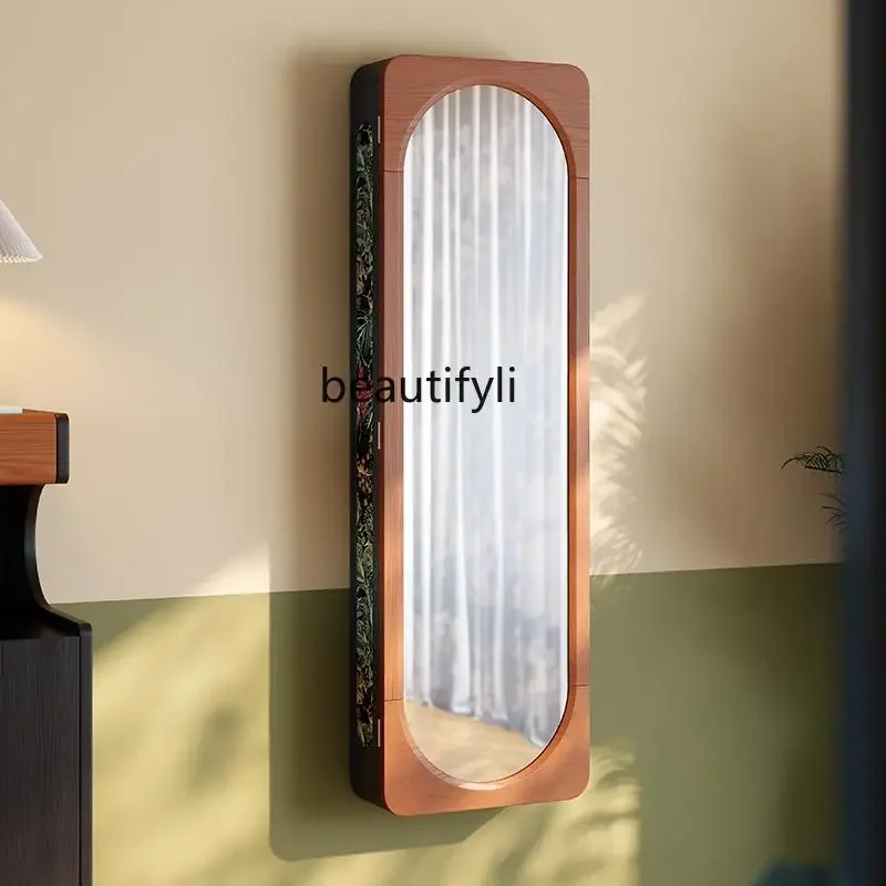 

Full-length mirror medium antique solid wood full-body mirror wall-mounted makeup mirror jewelry storage cabinet
