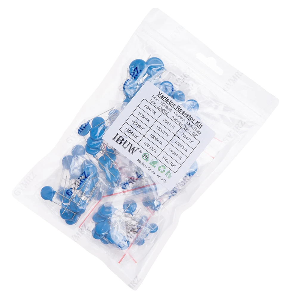120PCS 12Values Varistor Resistor Kit 5D471K 7D471K etc. DIP Package for Surge Protection Projects 7D391K 10D391K 14D431K 7D473K