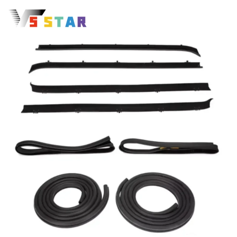 15569072 Front Door Window Run Sweep Felts Weatherstrip Seals Kit Set For 1989-1991 Chevy Suburban V1500 V2500 R1500 R2500 Black