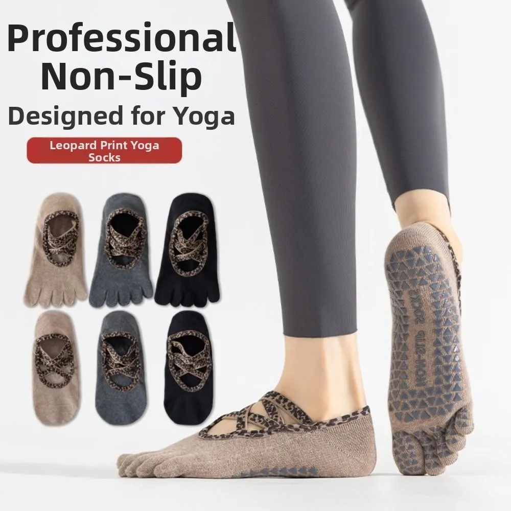 New Cotton Pilates Socks Harajuku Street Breathable Pilates Grip Socks Leopard print Casual Mid Tube Socks Yoga Practice