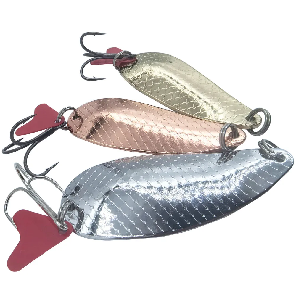 Cuillères de pêche à la truite, leurres argentés et dorés avec hameçon triple, appâts métalliques durs pour la pêche à la truite et au bar, 17g 21g 22g