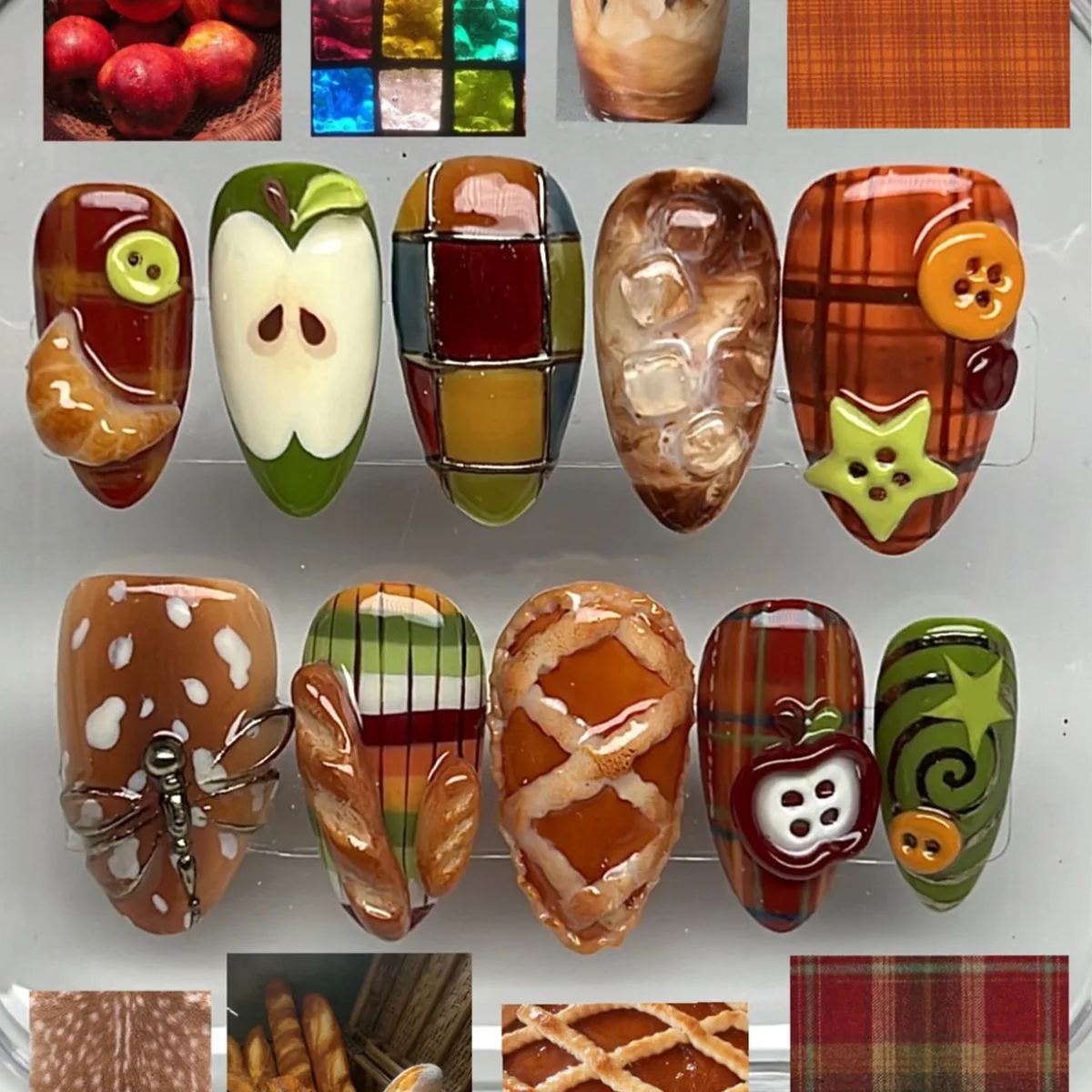 24Pcs Y2k Polka Dot Plaid Fake Nails Press on 3D Cartoon Apple Ladybug Stick on Nail Piano Musical Note Bow False Wearable Nails