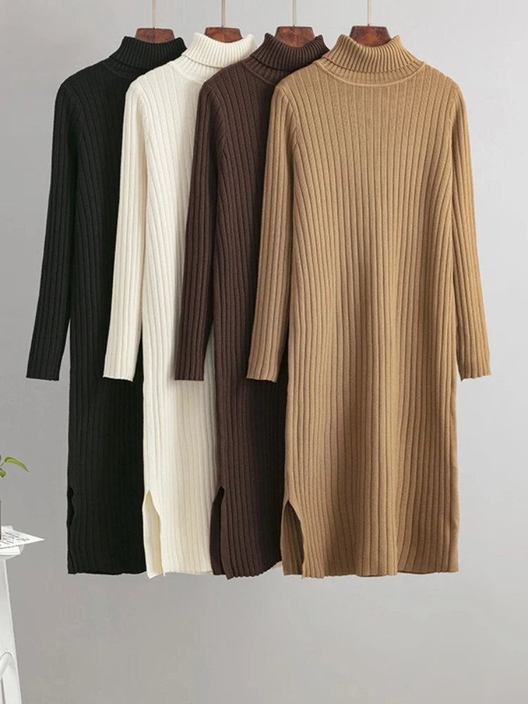 

Женское трикотажное платье, элегантное однотонное длинное платье с длинными рукавами, офисные женские платья, повседневные однотонные платья, осенне-зимняя одежда