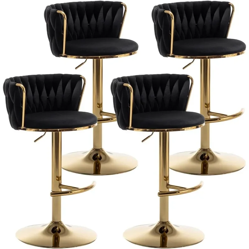 Bar Stools Set of 4, Counter Height Bar Stools with Low Back, Gold Swivel Bar Stools for Kitchen Island, Pub