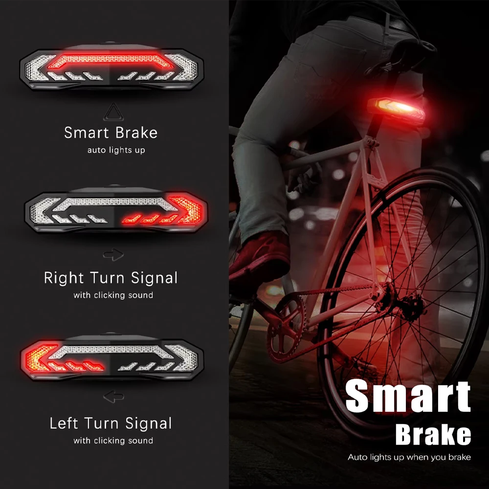 

Bicycle Smart Auto Brake Taillight Bicycle Tail Light with Anti-theft Alarm Turn Signal Cycling Lamp USB LED Rear Light