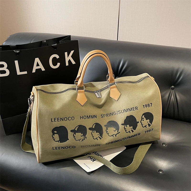 

2026 New Cartoon Head Print Canvas Duffel Bag Large Travel Handbag for Gym Weekend Getaway Adjustable Shoulder Strap for Unisex
