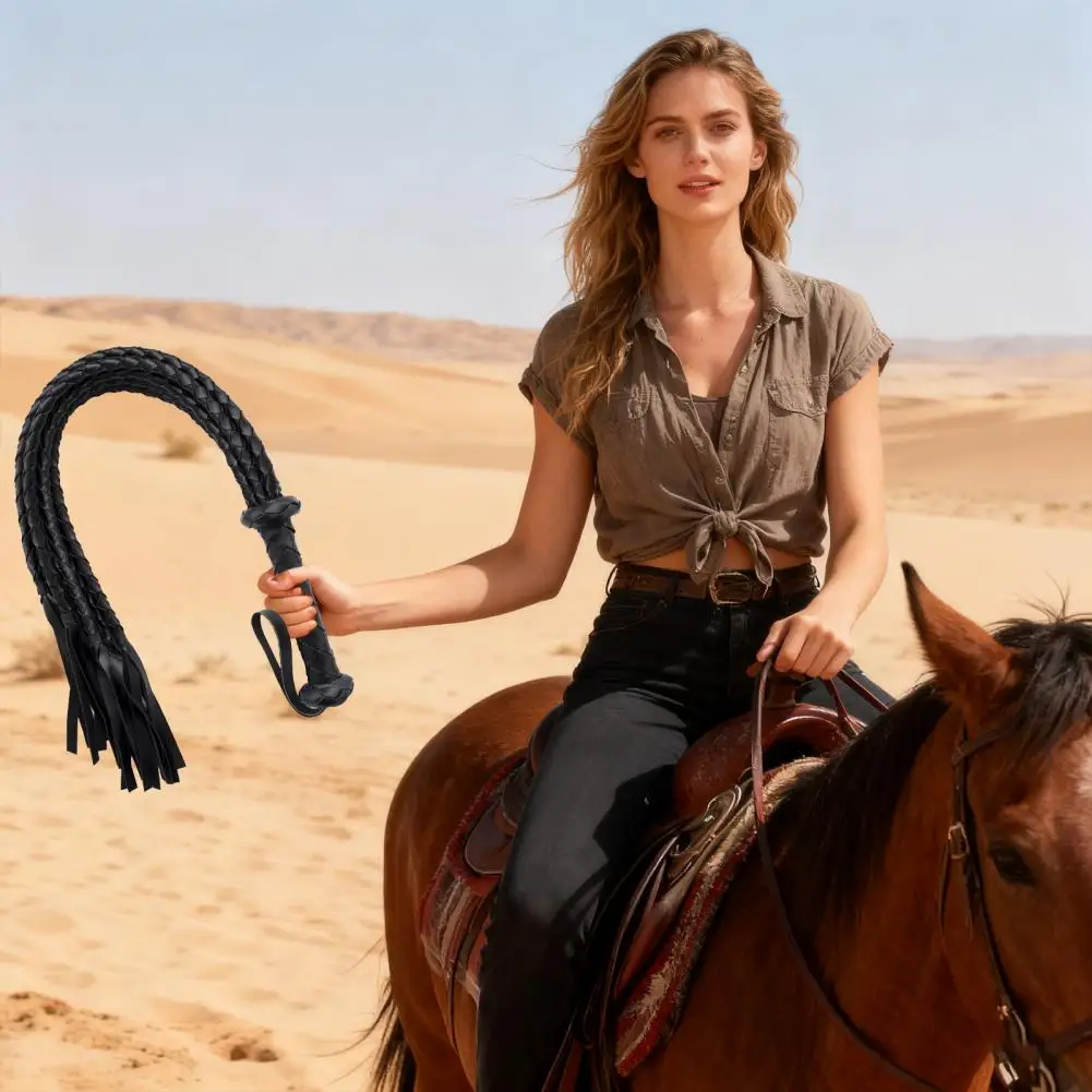 Faux Leather Horse Whip Two-Tone 8 Braiding , Hangable Horse Training Whip Riding Crop With Willow-Leaf Tassels Equestrian