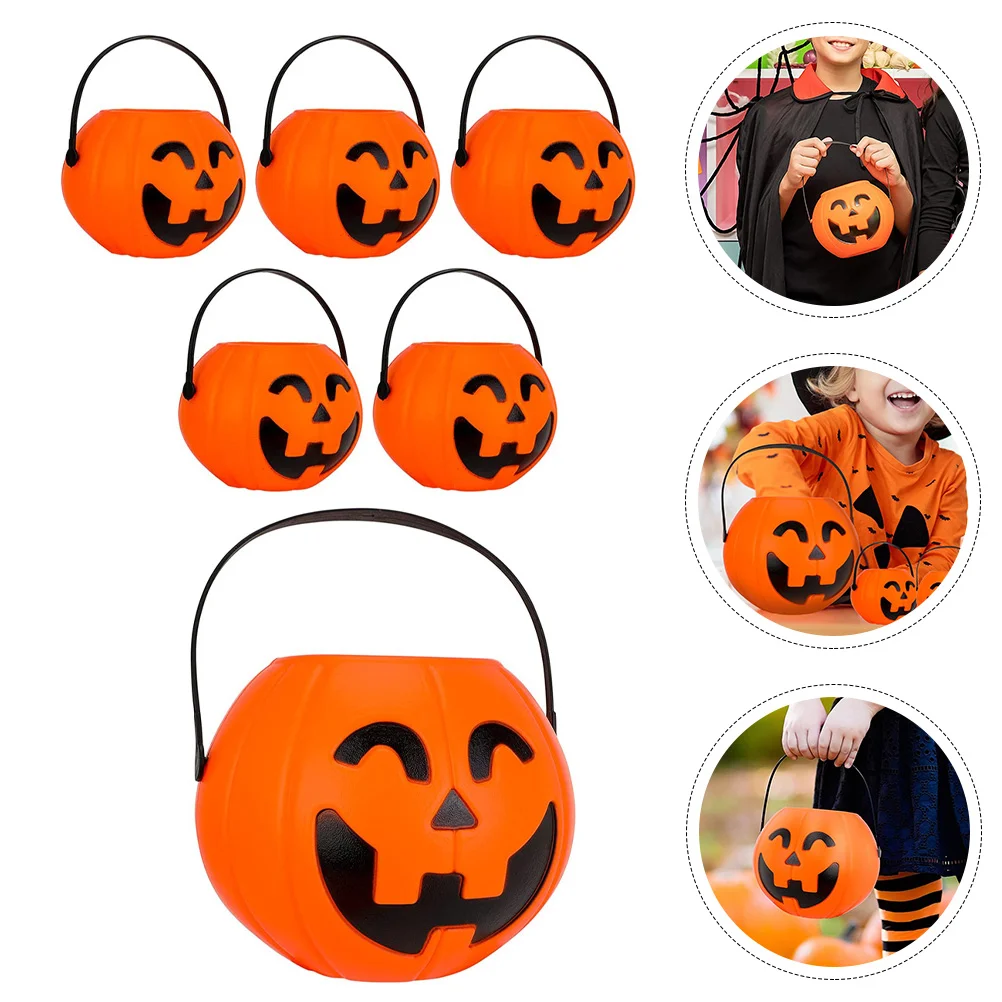 6 Pcs Halloween Pumpkin Bucket Kids Candy Tray Decor Set Decorations Buckets Plastic for Child Christmas Outdoor