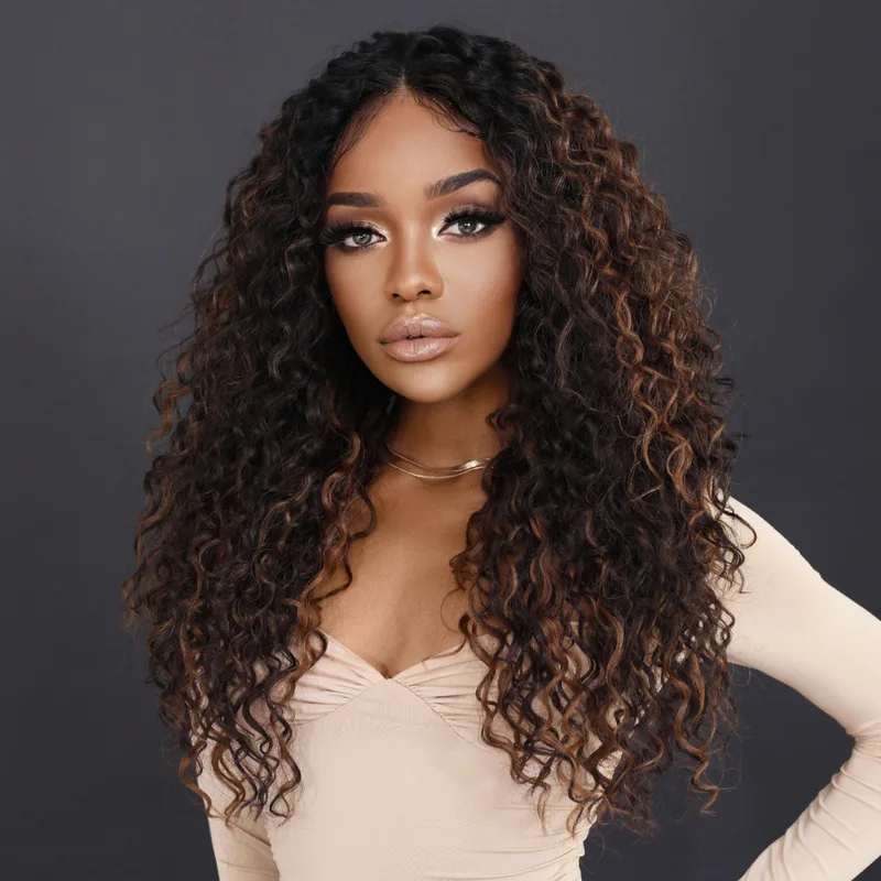 African black long hair synthetic , Latin American curly , HD Lace Front Wigs