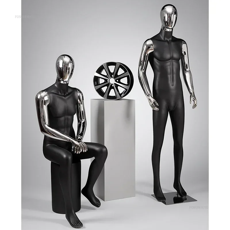 Creative FRP Mannequins for Men's Clothing Store Modern Full Body Silver Mannequins Light Luxury Mannequins for Display Windows