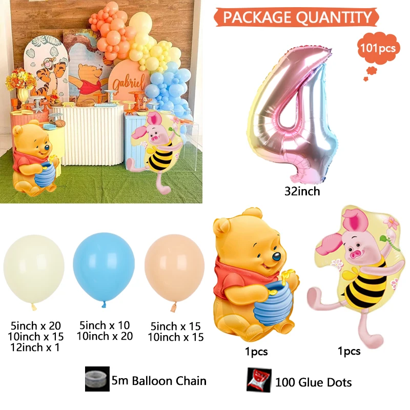 Winnie the Pooh & Tigger Disney Animation Cute Piggy Pigeon Gold Numbers Holiday Birthday Baby Shower Gift Party Balloon Set