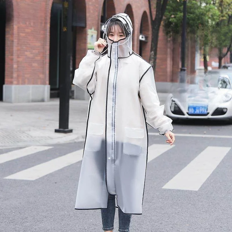 

Adult Zipper Raincoat EVA Double Hood Bicycle Car Hiking Raincoat New Fashionable Raincoat Breathable Waterproof