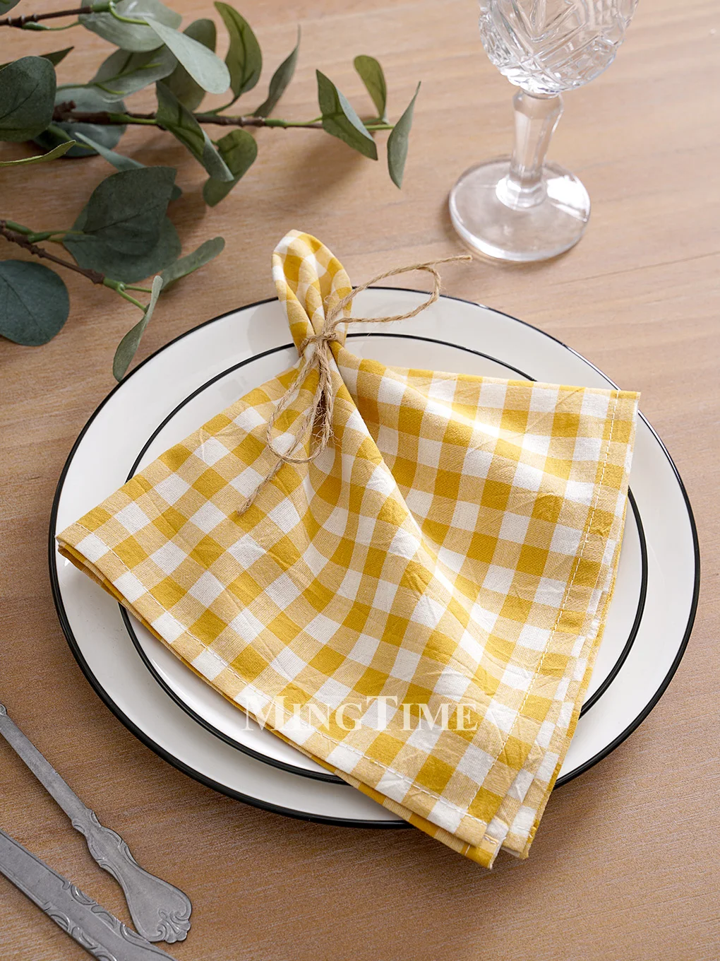 1-24pcs 42cm x 42cm Gingham Cloth Napkin Cotton Small Check Table Napkin Wedding Christmas Party Yellow Red Blue Black Khaki