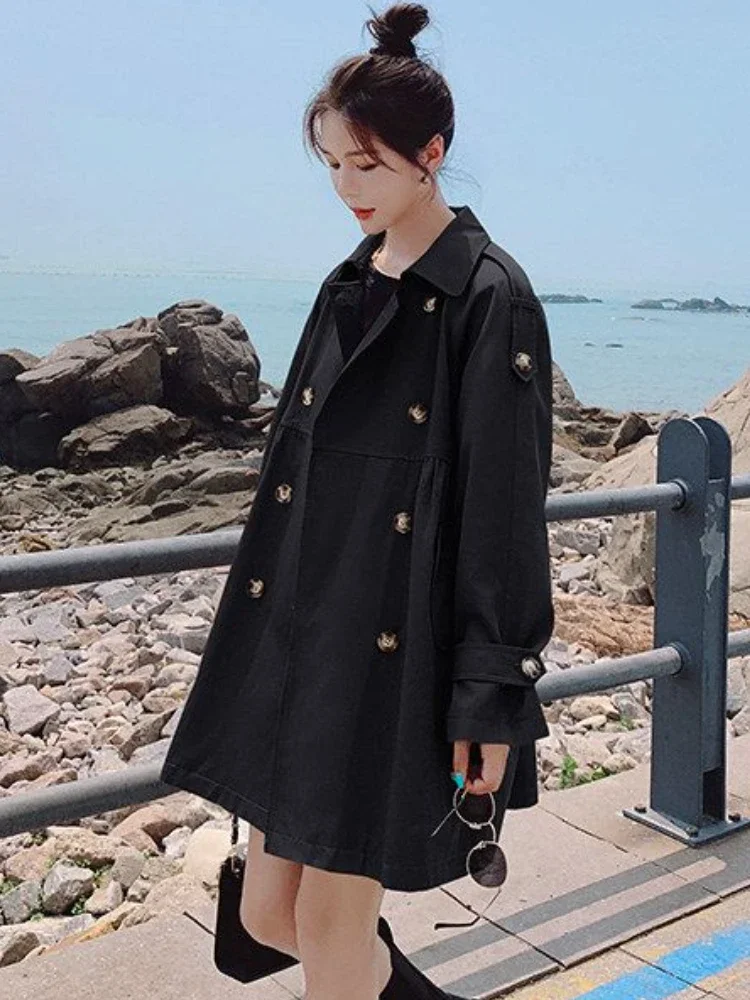 Trench Coat and Jackets Women Solid Color Long Tops New Autumn 2023 Korean Loose Fashion Elegance Office Lady