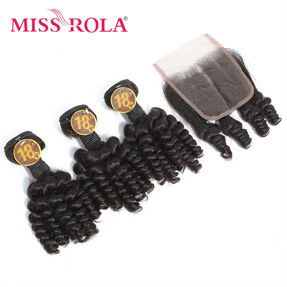 Miss Rola Brazilian Funmi Curl Go Bundles Hair Pack 100% Human Hair Bundles With Lace Closure Remy Hair Double Wefts