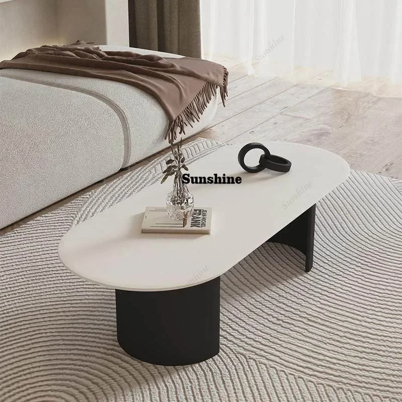 Mesa de Centro Oval Moderna para Sala de Estar, Design Premium de Luxo, Mesa de Centro Minimalista e Única, Móveis para Casa