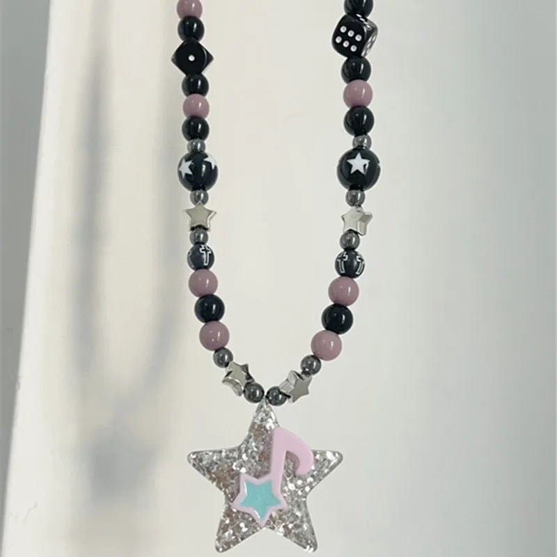 Y2K Personality Creative Star Note Beaded Necklace Hip Hop Niche Punk Necklace Ladies Girls Subculture New Aesthetic Jewelry