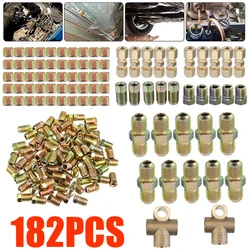 182Pcs Brake Hose Line Pipe Connectors Nuts Union Fittings Screw Male Female Kits 2 3 Way 10mm x 1mm 3/8