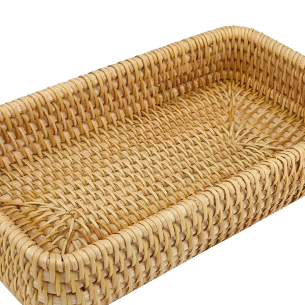 Plant fiber Serving Tray Woven Texture Breathable Structure Decorative Tray Sturdy Flat Tray Catchall Organizer Coffee Table