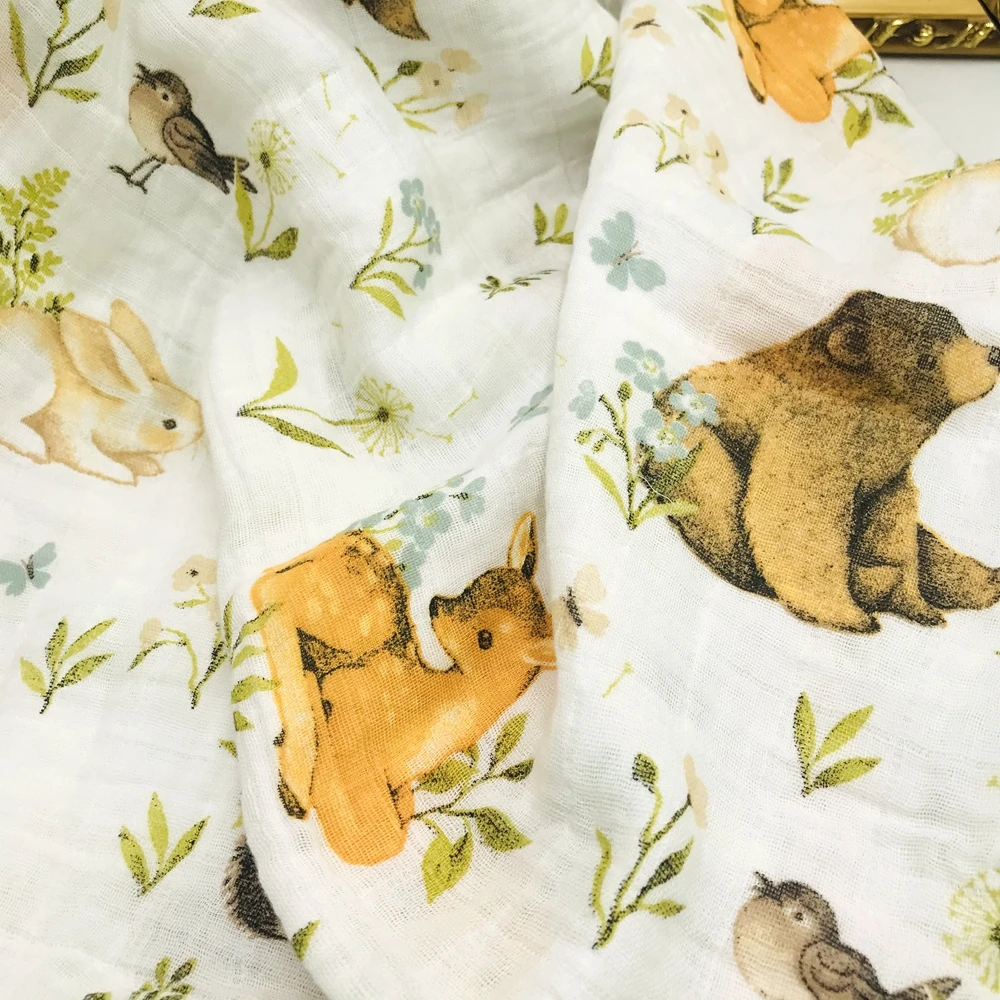 Bear Fox 120x120cm Bamboo Cotton Baby Swaddles Soft Newborn Wrap Blankets Baby Muslin Swaddle Blanket Swaddle Blanket
