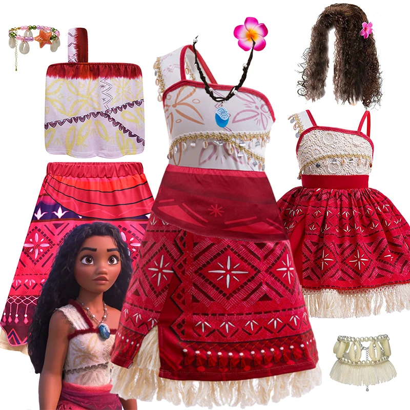 Disney Girls Cosplay New Moana Dress Princess Party Costume Shell Vaiana Costume Carnival Ocean Adventure Clothes With Pig Chick