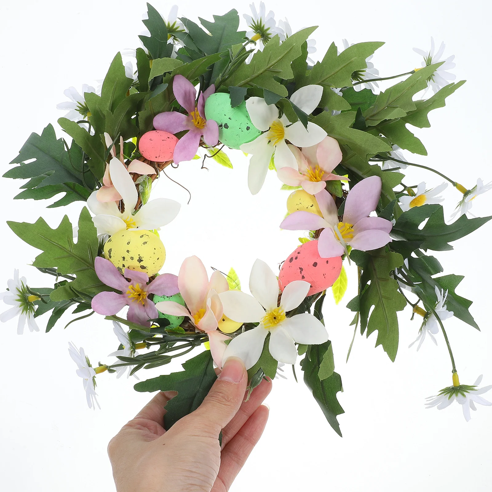 

Easter Wreath with Egg Flower Leaves Spring Front Door Wall Hanging Decor Festive Natural Scene Layout Decoration for Home