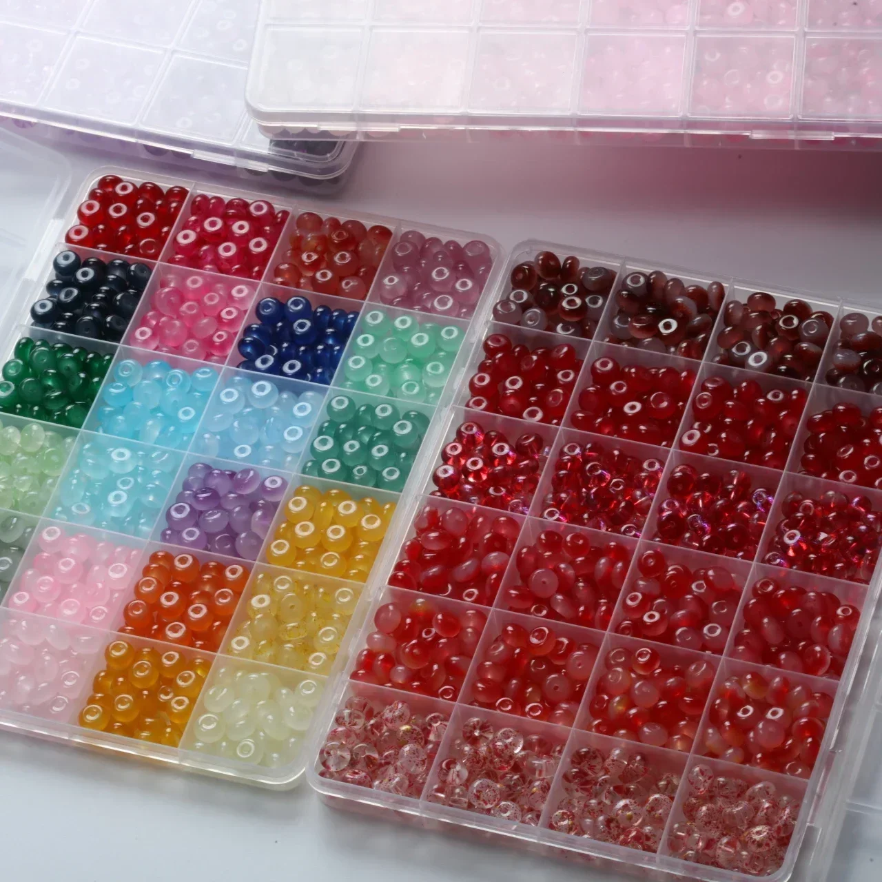 Multicolor Abacus Shape Glass Beads 24 Grids Set Box Light Color Series Crystal Beads for DIY Jewelry Necklace Bracelet