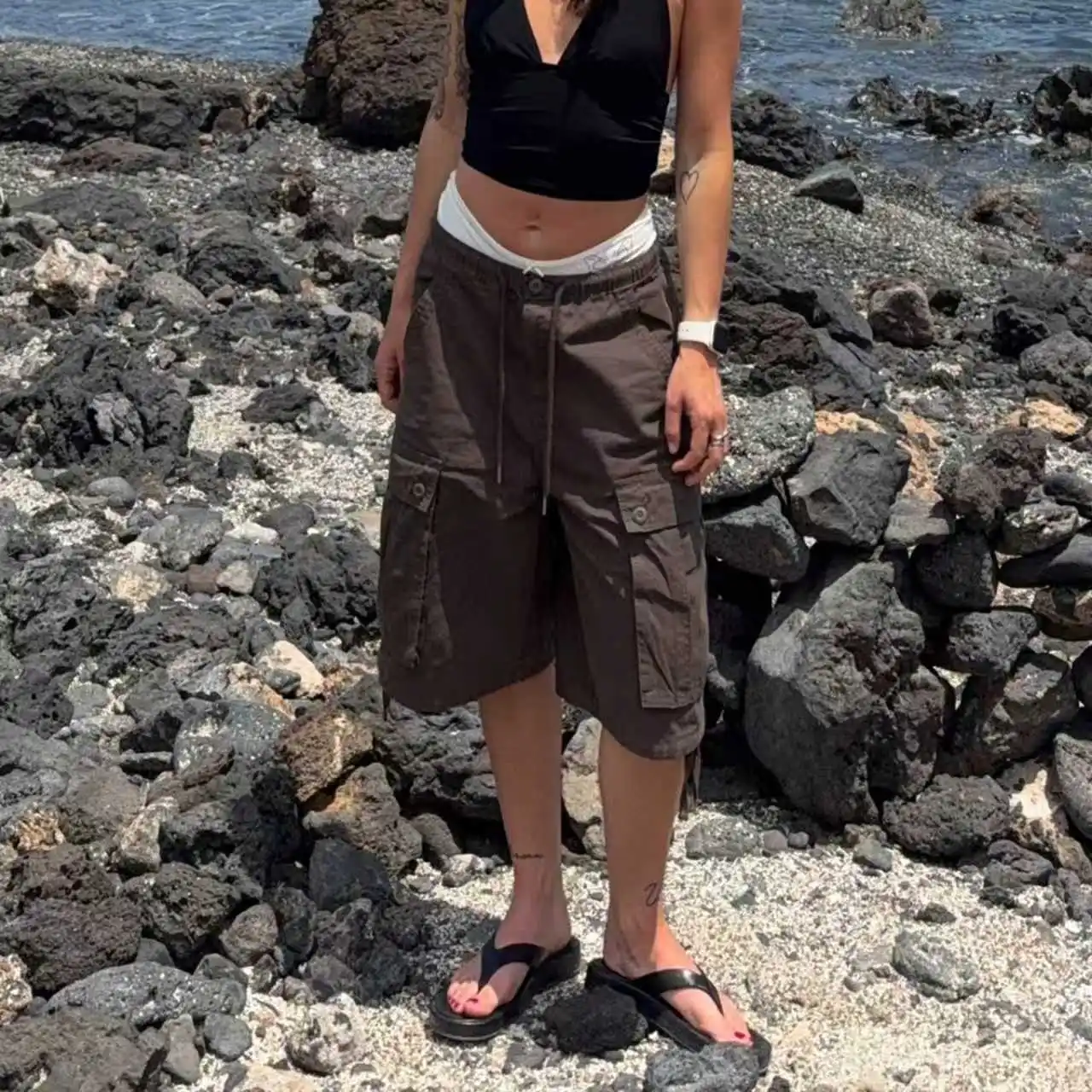 2026 New Women's Casual Drawstring Cargo Shorts Summer Loose Five-point Pants Jeans