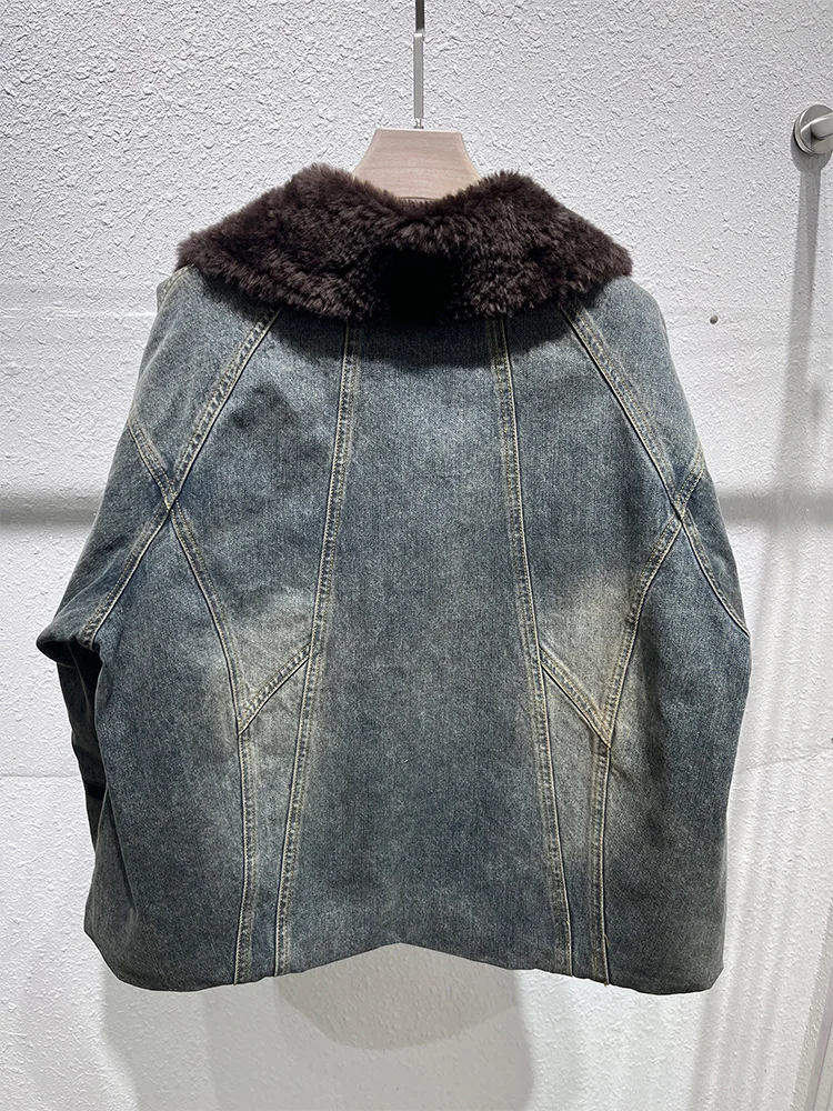 2025年女性用冬物天然メリノ羊毛襟付きダックダウンジャケット、スイートスタイル高級婦人コート、ストリートウェア