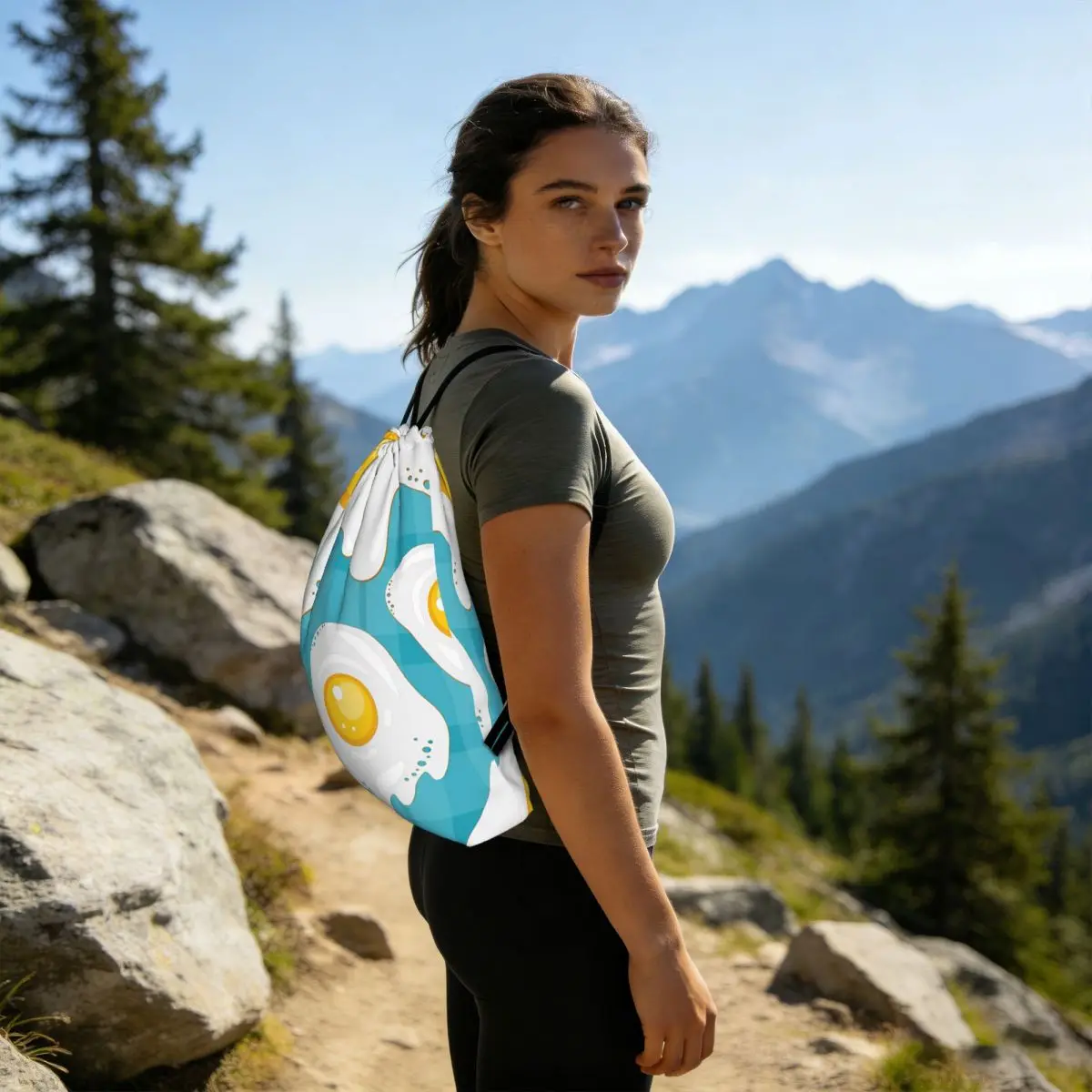 Kawaii Fried Egg Backpacks Casual Drawstring Bags Storage Bag Book Bags for Man Woman School