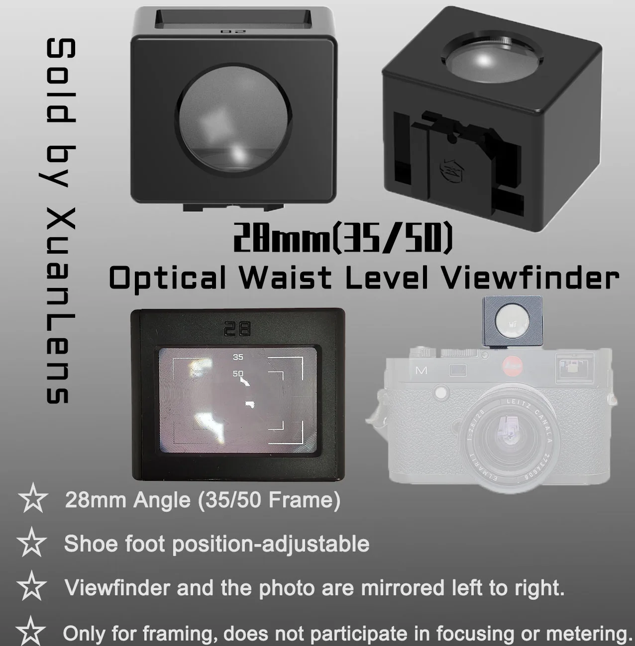 28mm(35mm/50mm) Optical Waist Level Viewfinder