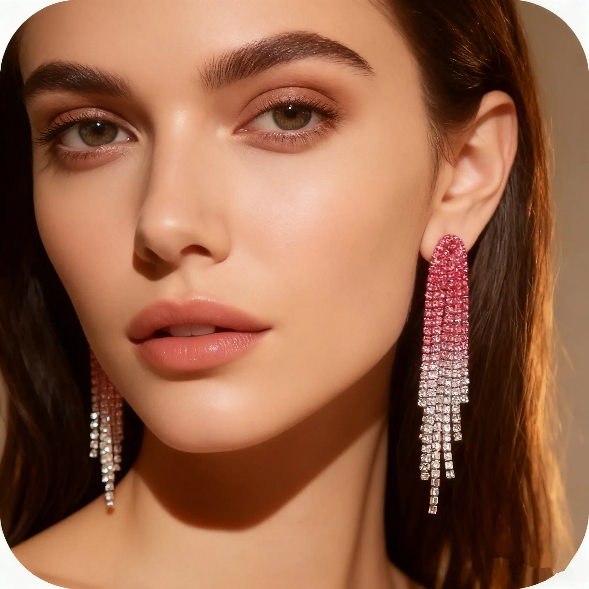 Pendientes colgantes de borla de diamantes de imitación blancos con degradado de rosa para mujer, joyería nupcial para boda, graduación, cena, fiesta