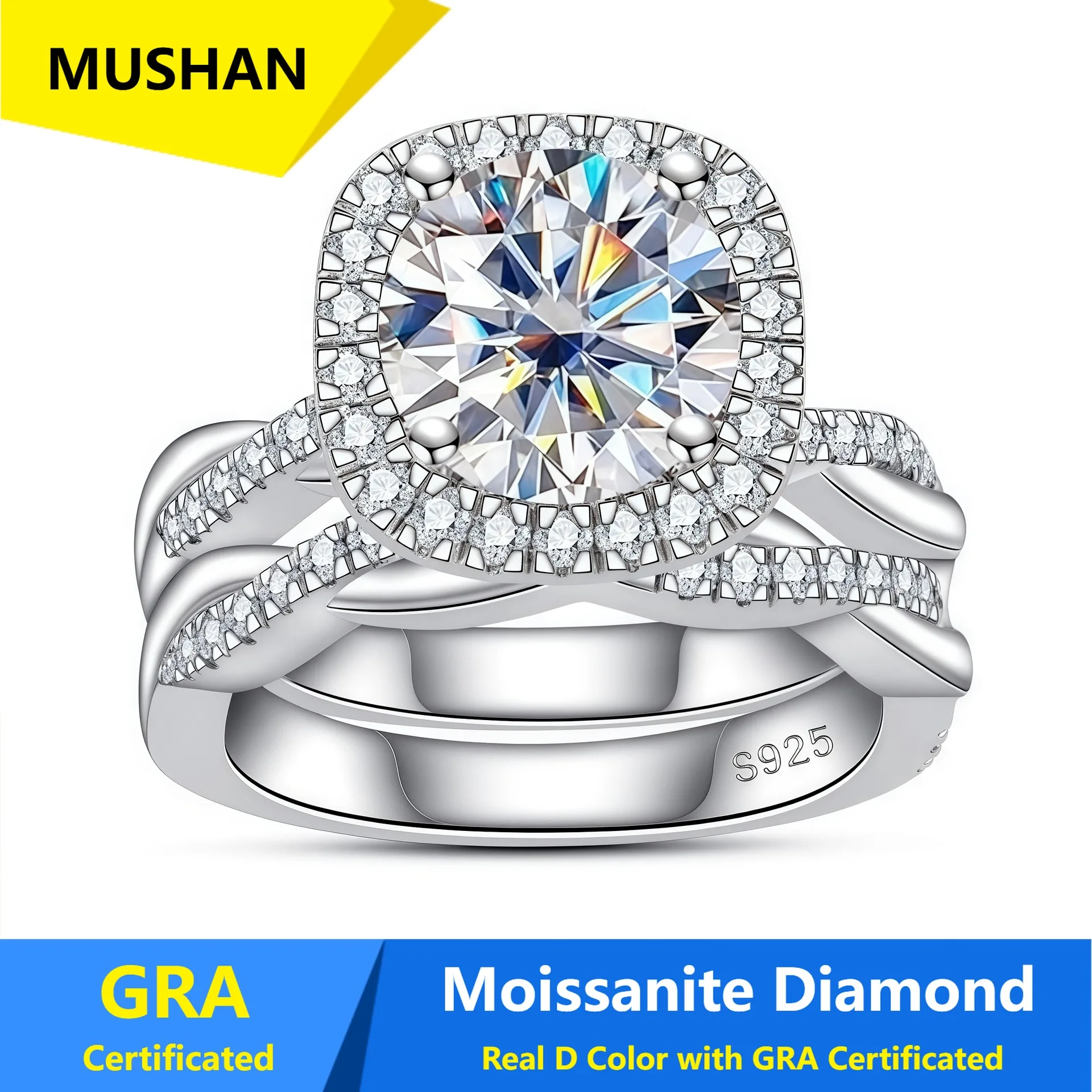 MUSHAN Luxury Jewelry 925 Sterling Silver Ring Band Women GRA Certificated Moissanite Diamond Emerald D Color Rings Fine Jewelry