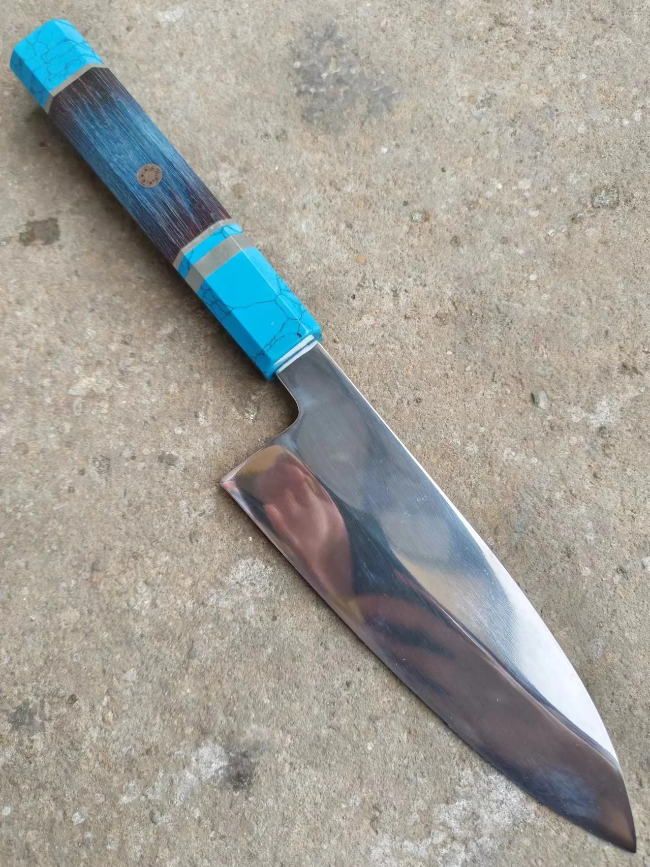 

7 Inch Deba Knife Random Handle Single-edged Blade 10Cr15Mov Cleaver Sashimi Slicing Sushi Kitchen Knife Turquoise & Wood Handle