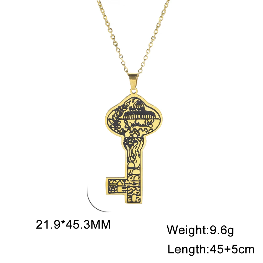 Cazador Vintage Arabic Islamic Key Pendant Necklace for Women Men Stainless Steel Chain on Neck Jewelry Wholesale Mother Gift view 6