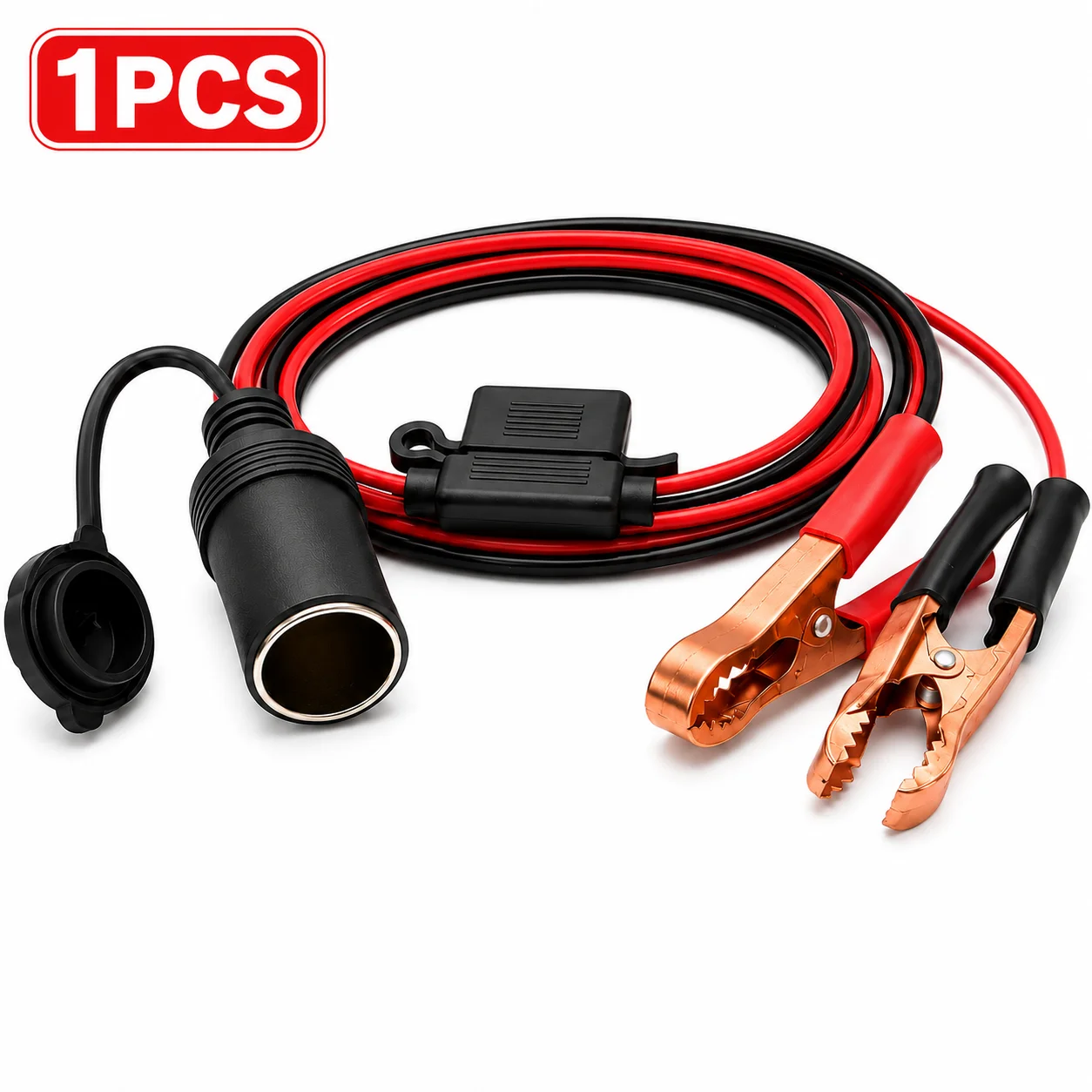 12V/24V Batterie-Krokodilklemmen auf Zigarettenanzünder-Buchse Kabel, 16AWG Gesicherter Stromadapter für Auto, Wohnmobil, Boot – Detail 7
