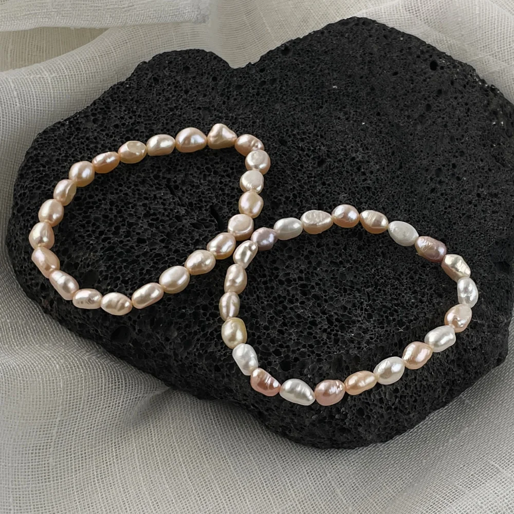 Pulseras de Perlas Naturales de Agua Dulce Irregulares, Mezcla de Rosa, Morado y Blanco, Pequeñas Perlas Barrocas, Pulsera de Perlas para Mujer