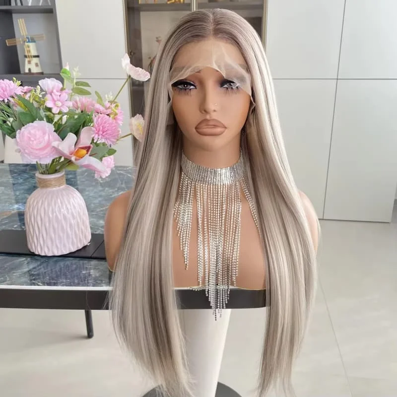 

Ombre Brown Blonde Long straight 100% Virgin Human Hair 13x4 13x6 360 Frontal Fringe wigs 5x5 Lace Closure Wig for Woman Cosplay