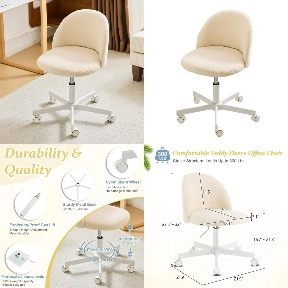 

Эргономичное офисное кресло с поддержкой поясницы, кремово-бежевое, идеально подходит для домашнего офиса и спальни