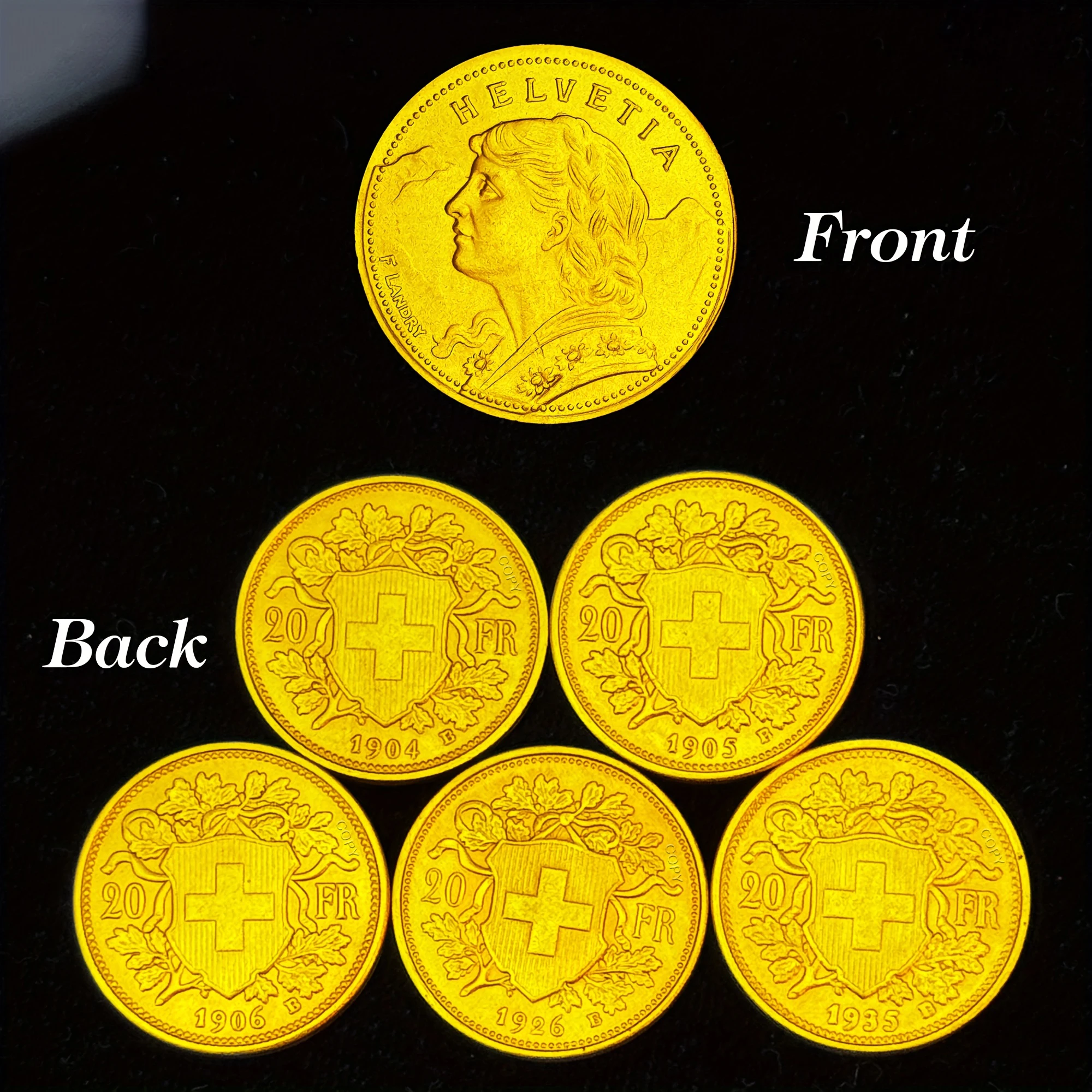 5 قطعة/المجموعة 1904 1905 1906 1926 1935 السويسري Helvetia طبق الاصل عملات ذهبية ميدالية تذكارية آلهة وجبل الثلج تصميم الهدايا