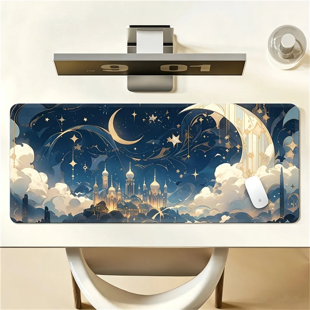 Large Extended Office Desk Mat, Dreamy Starry Sky Illustration Mouse And Keyboard Mat, Non-slip Durable Rubber Mouse Pad