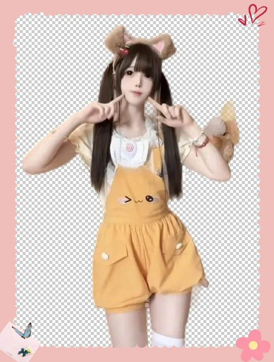 

Cotton Short-sleeved T-shirt Top and Cute Overalls Suspenders Shorts Bud Short Pants Sweet and Cute Girl Cartoon Two Piece Set