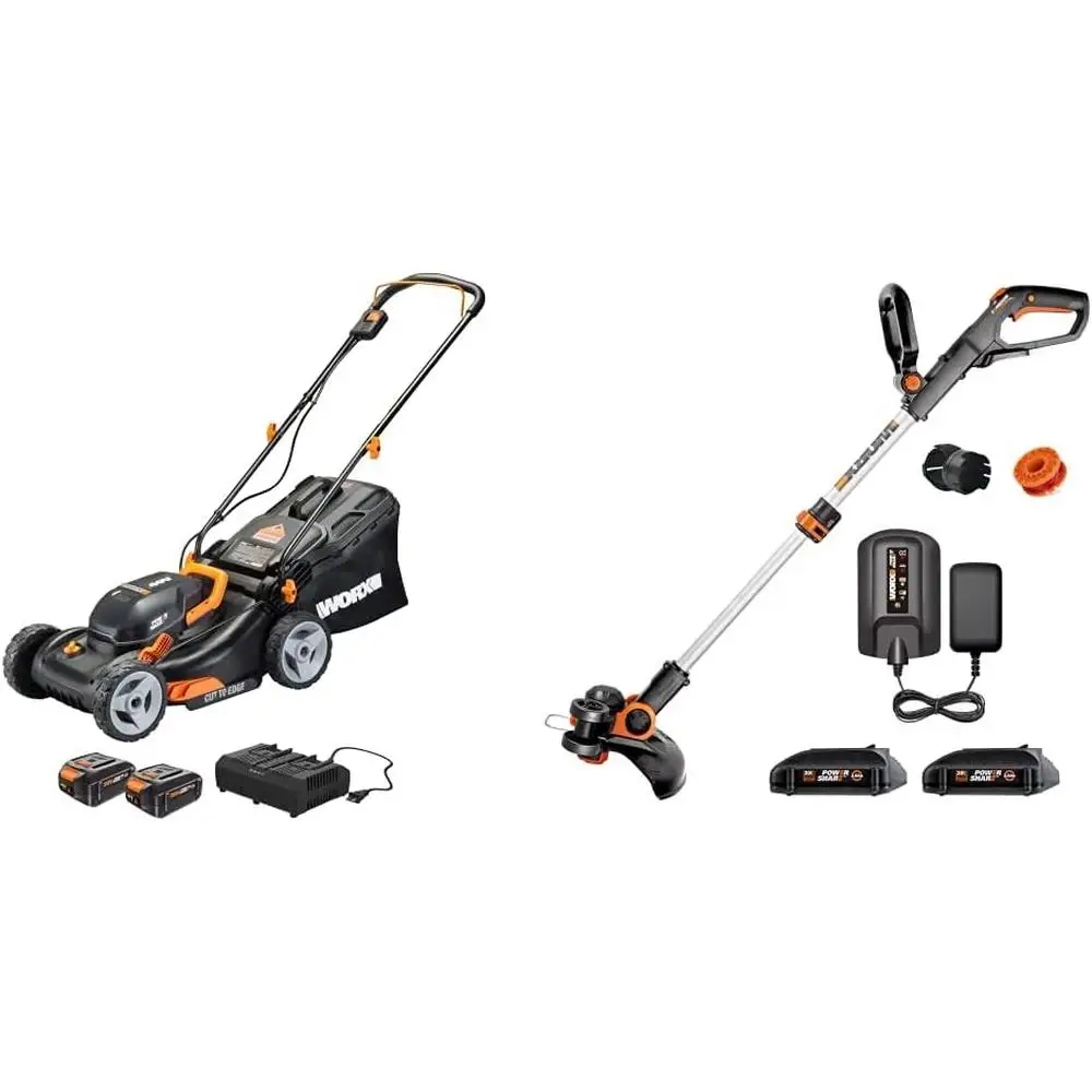 Cordless 40V Lawn Mower with 6 Cutting Heights and Intellicut Technology Includes 20V Trimmer Edger with Batteries