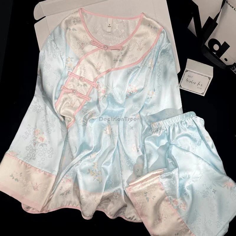

2025 spring autumn improved chinese style traditional women ancient hanfu pajamas long sleeve printed court-style home wear set