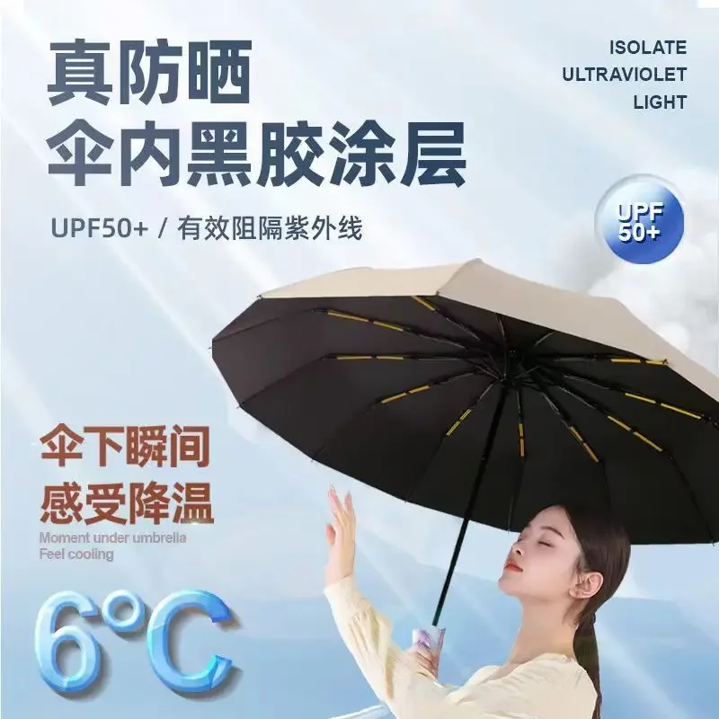 192 Bone Plus Complete Automatic Umbrella , Sunscreen for UV and Rain, Folding Sunscreen Umbrella , Black Glue Dual Use